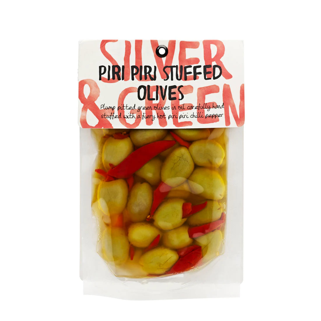 Silver &amp; Green Piri Piri Stuffed Green Olives (Pitted)